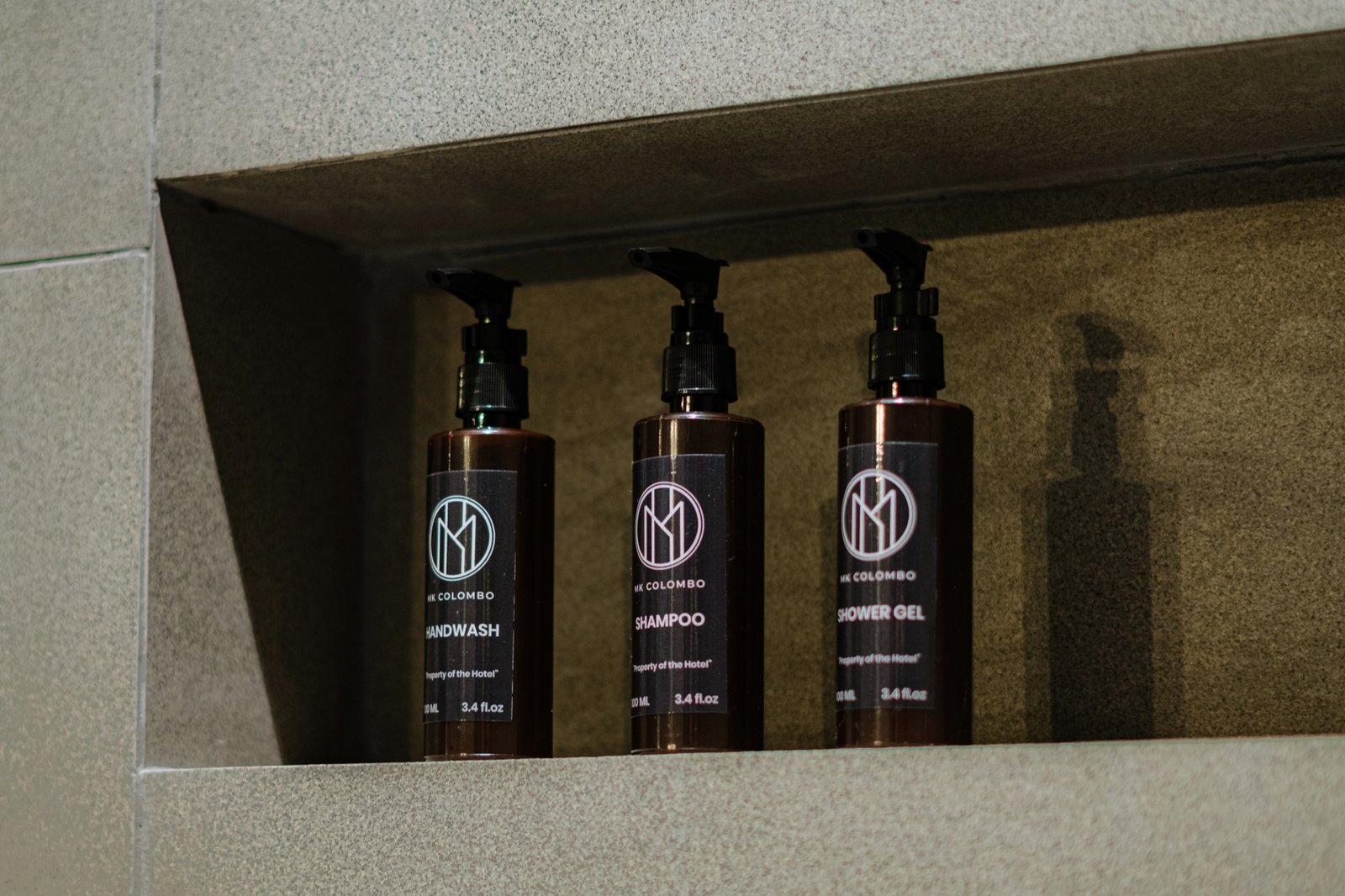 MK Colombo branded hand wash, shampoo and shower gel