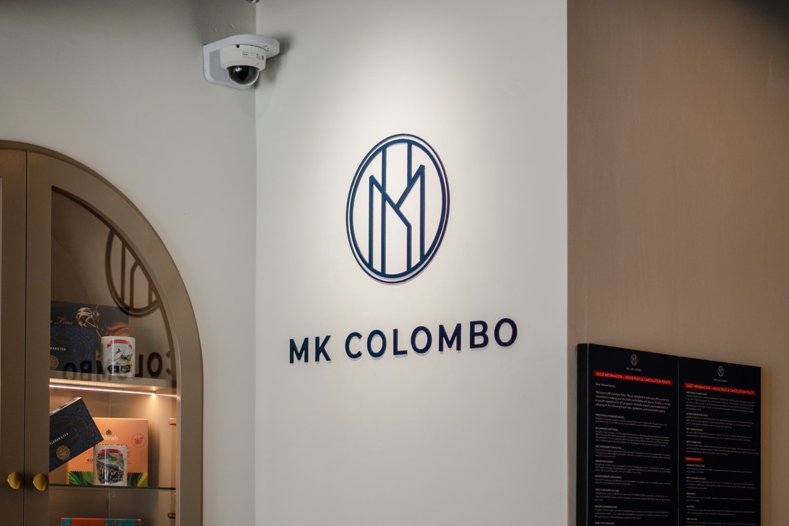 MK Colombo wall logo and reception detail